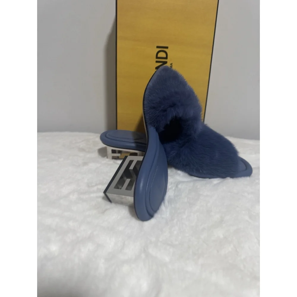Fendi Blue Mink Fur High-Heeled Sandals Sz 9.5 US / 40 EU